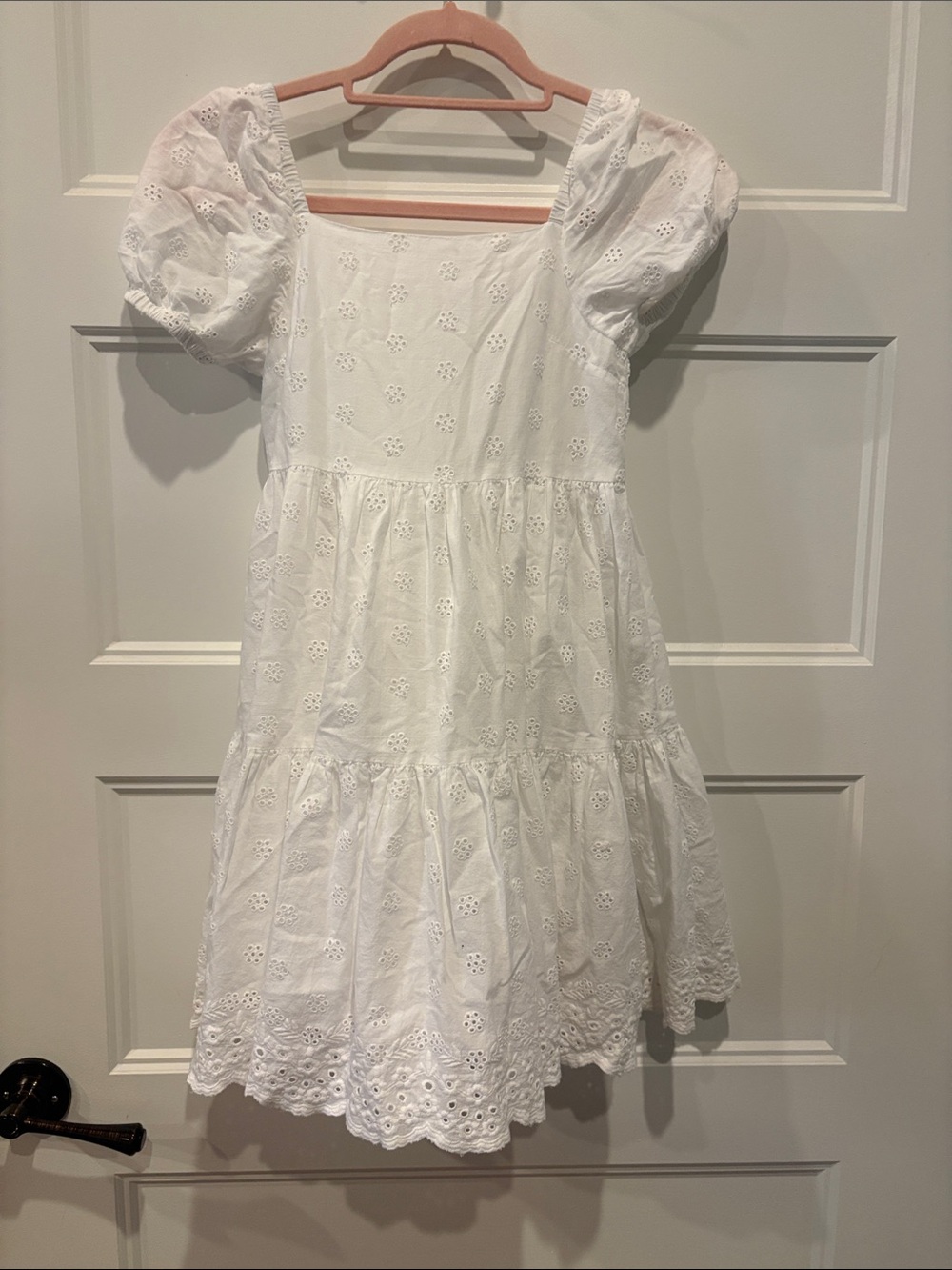 Tommy Bahama White Eyelet Puff-Sleeve Tiered Dress